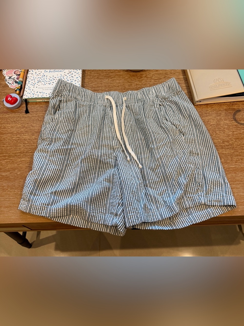 Hollister Gray White Striped Drawstring Pull-On Shorts
